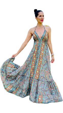 Vestido Seda Indra Gris Dorado