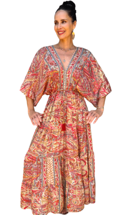 Vestido Seda Indira Rojo Beige