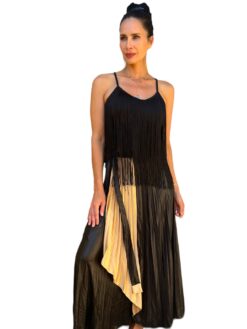 Falda Plisada Wrap Negro Dorado