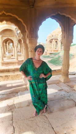 Vestido Kaftan Seda Reciclado Green