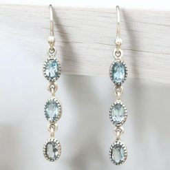 Aros de 3 Piedra facetada ovales Agua Marina