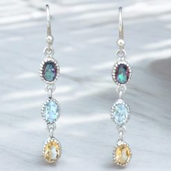 Aros de 3 Piedras facetadas de Plata Mix de Piedras